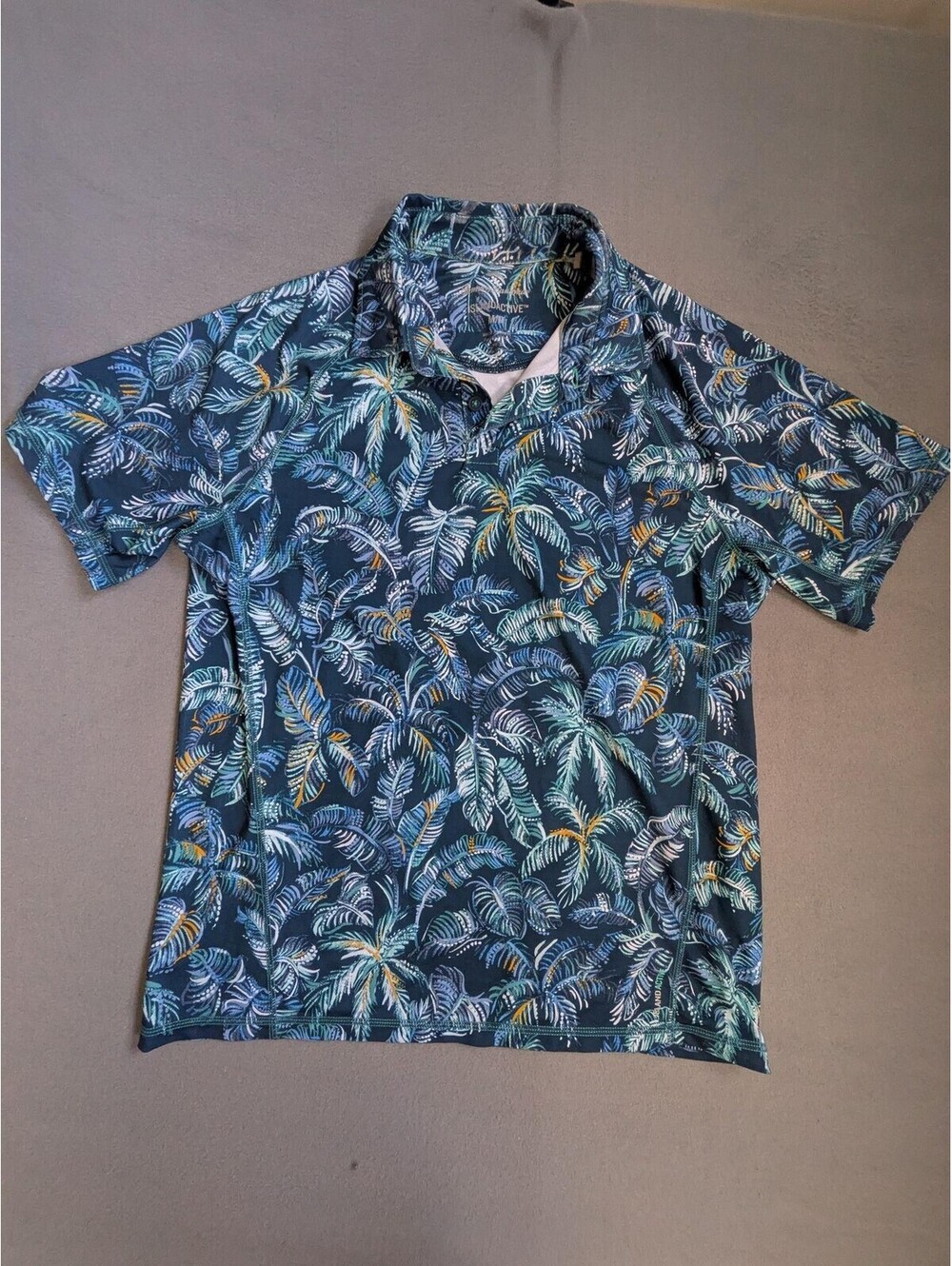 Tommy Bahama Polo Shirt Mens M Blue IslandActive Palm Print Short Sleeve Golf
